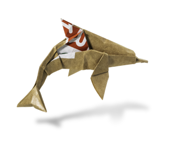 Origami dolphin made from a Spar paper bag