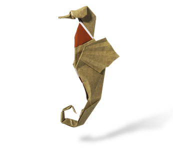 Origami sea-horse made from a Spar paper bag